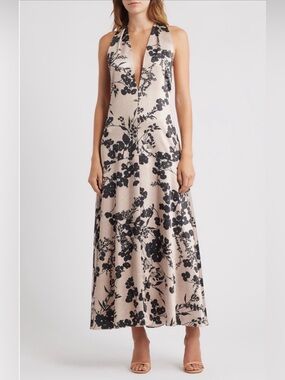 Parker Shadow Floral Print Halter Maxi Dress- Size 8